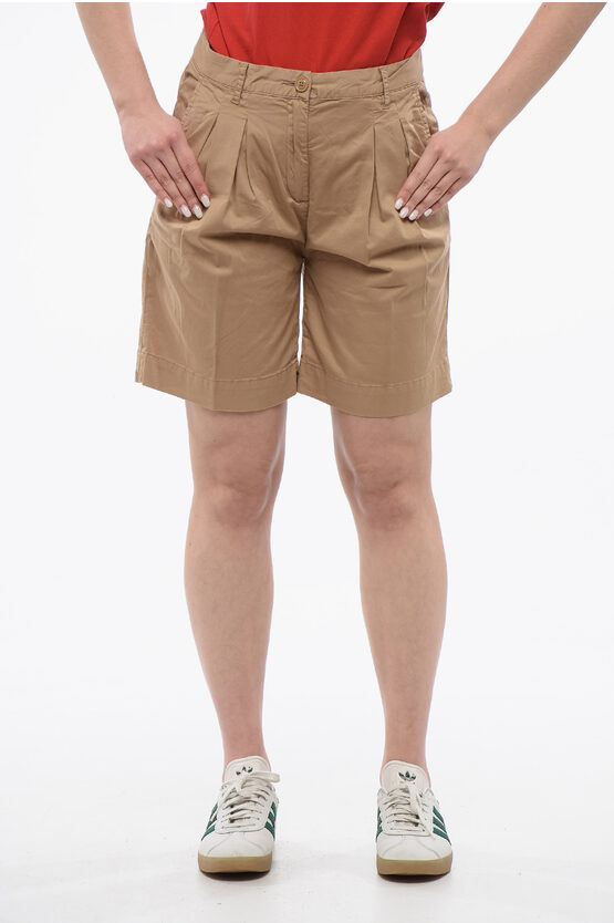 Woolrich Double-pleated Stretch Cotton Shorts With Belt Loops