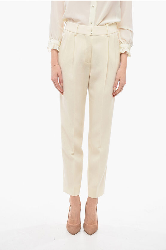Blazé Milano Double Pleated Virgin Wool Essential Trousers In White