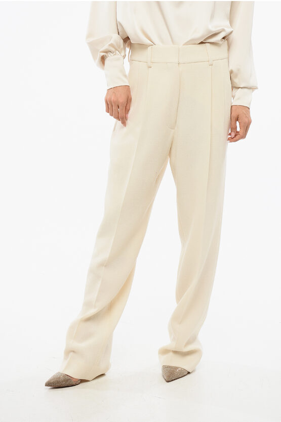 Blazé Milano Double Pleated Virgin Wool Palazzo Pants In Neutral
