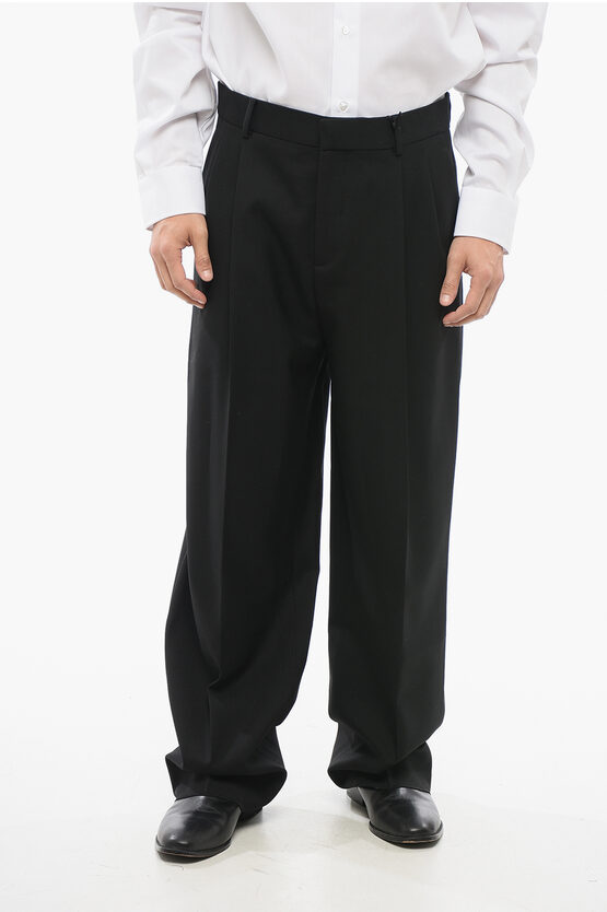 Versace Double-pleated Virgin Wool Pants With Belt Loops