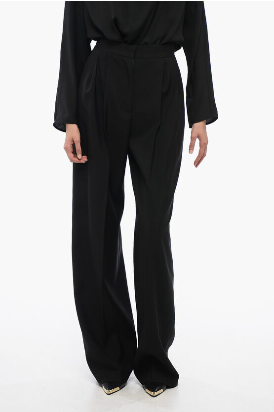 Alexander Mcqueen Double-pleated Wide Leg Wool Pants In Black