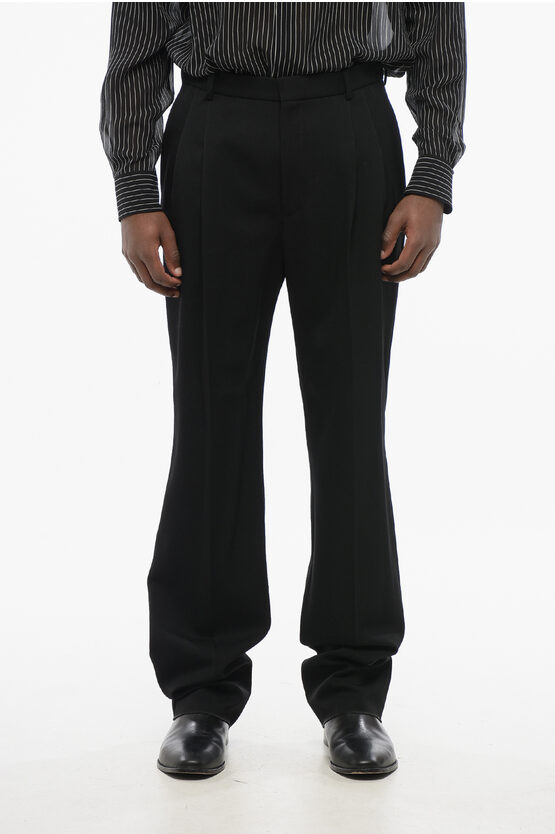 SAINT LAURENT DOUBLE-PLEATED WOOL 4-POCKETED PANTS