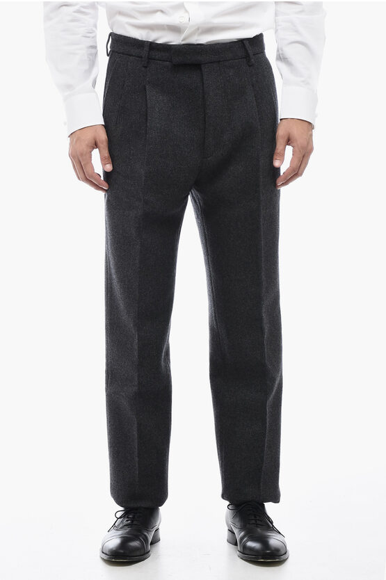 Shop Gucci Double-pleated Wool Blend Pants With Belt Loops