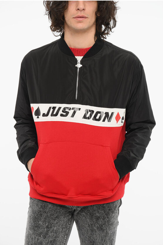 Just Don Double-textured Lightweight Jacket With Logo Print In Black