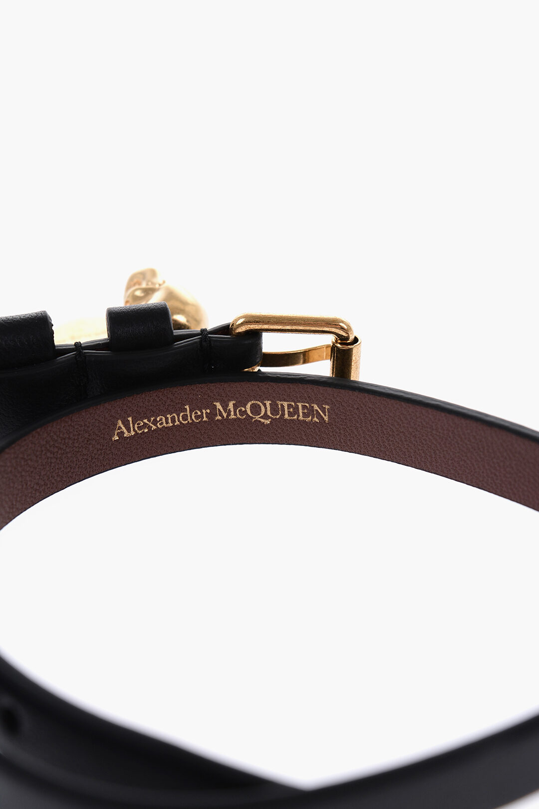Alexander McQueen Double-Wrap Leather Bracelet with Skull