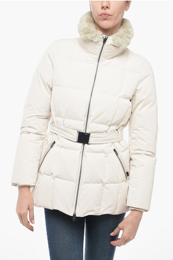 Woolrich Down Jacket Blizzard With Faux-leather Neckline In White