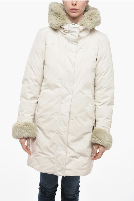 Woolrich Down Jacket Boulder Coat With Fur Hood In White