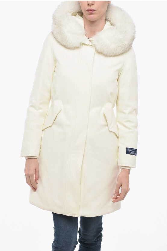 Woolrich Down Jacket Carnation Parka With Fur Hood In White
