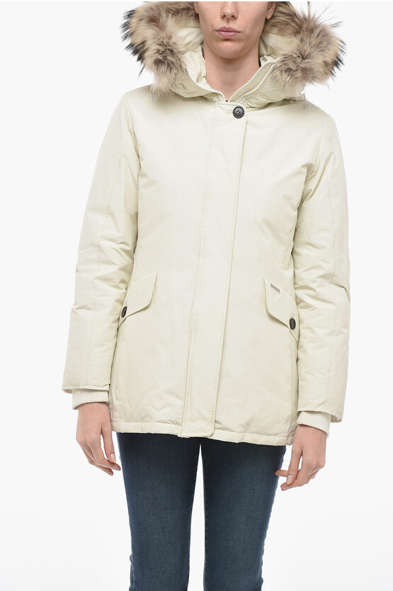 Woolrich Down Jacket Gleeley With Removable Fur In Neutral