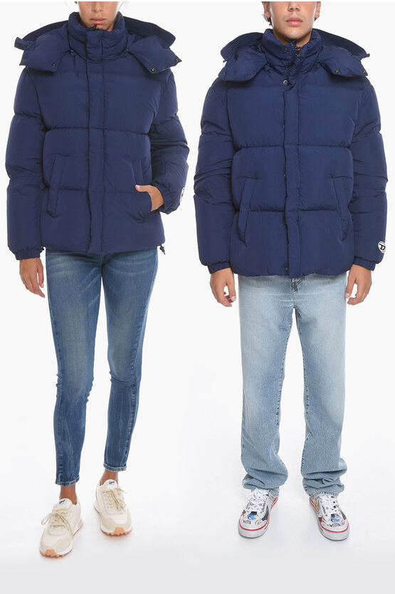 Diesel Down Jacket W-rolf-nw Unisex With Removable Hood In Blue