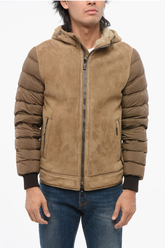 Moorer Down Maiori Jacket With Eco-suede And Shearling Details In Brown