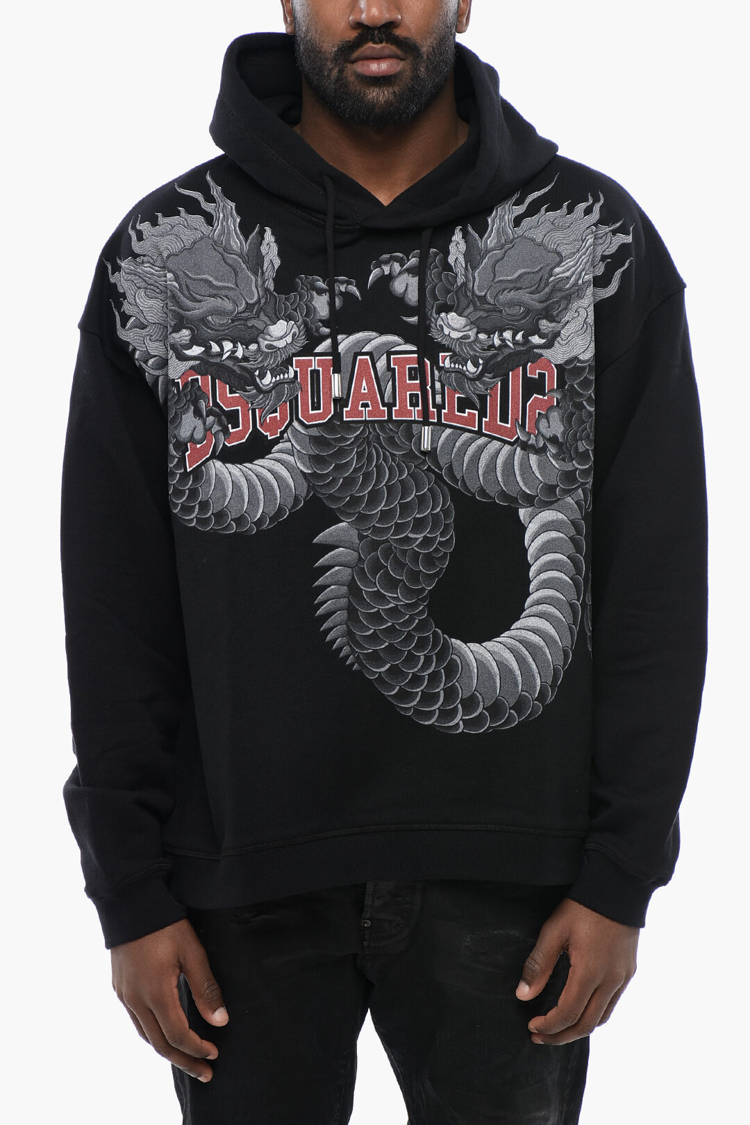 Dsquared2 Dragon Print Brushed Cotton Hoodie men - Glamood