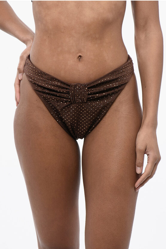 SELF-PORTRAIT DRAPED BIKINI BOTTOM WITH RHINESTONES
