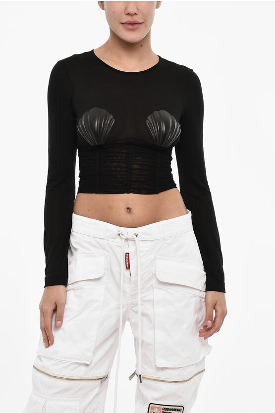 Dsquared2 Draped Cropped Top With Embellished Shells