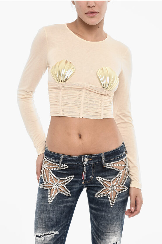 Dsquared2 Draped Cropped Top With Embellished Shells