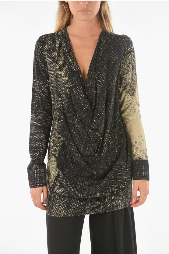 Ixos Draped Iota Blouse With Abstract Pattern In Black