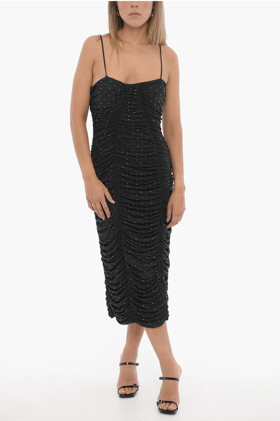 Shop Rotate Birger Christensen Draped Midi Dress With Rhinestone Embellishment