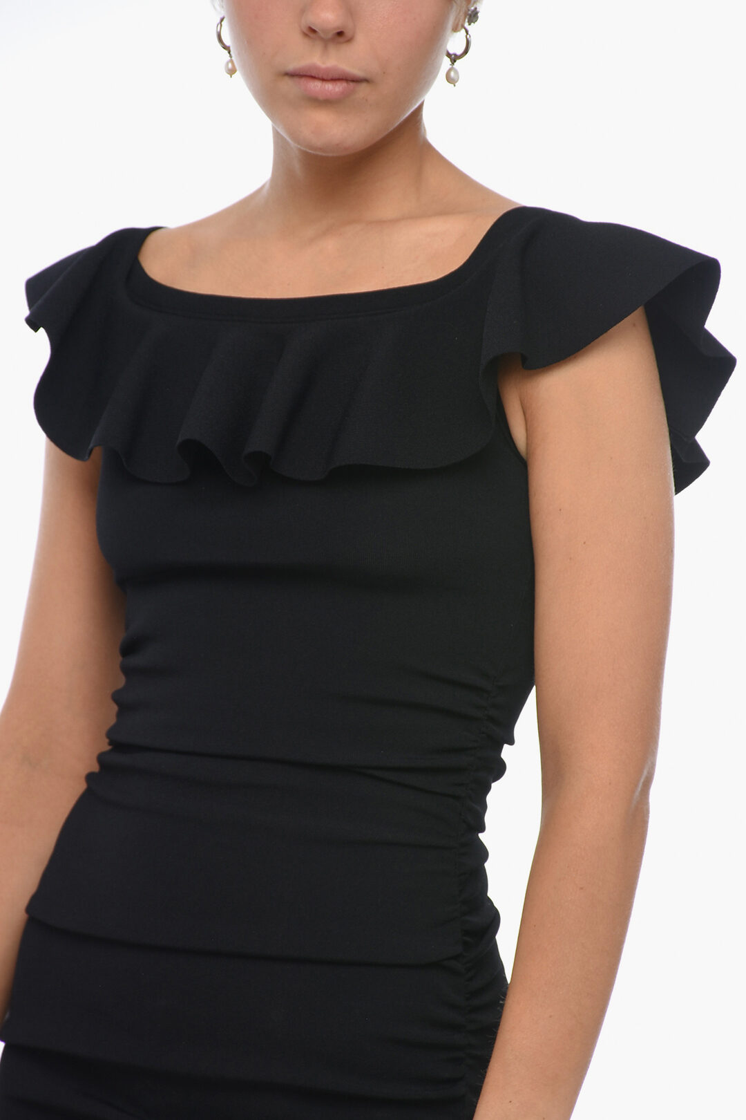 Celine wrap off the shoulder frill dress best sale