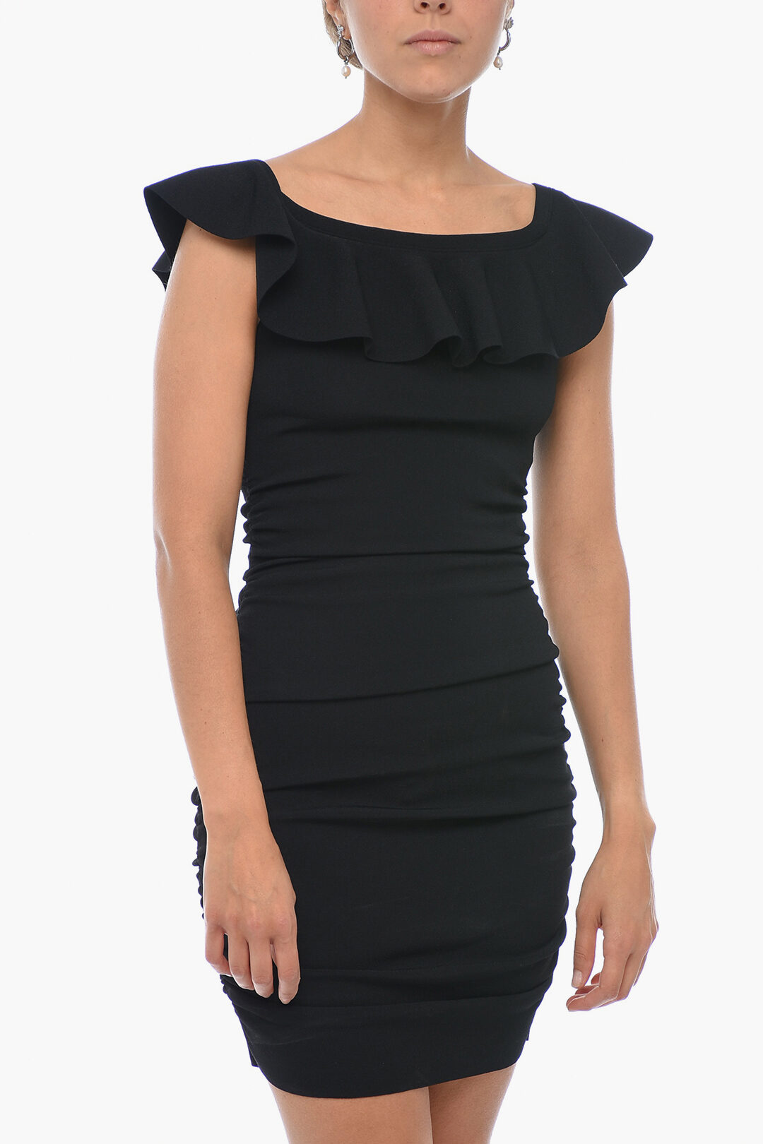 Celine Draped Off Shoulder Sheath Dress with Frill Detail women Glamood Outlet