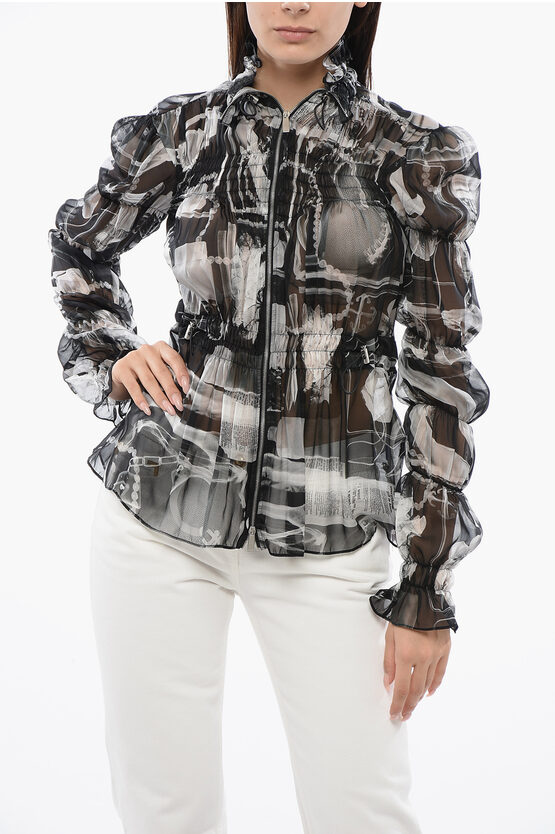 OFF-WHITE DRAWSTRIGED WAIST X-RAY CHIFFON SHIRT
