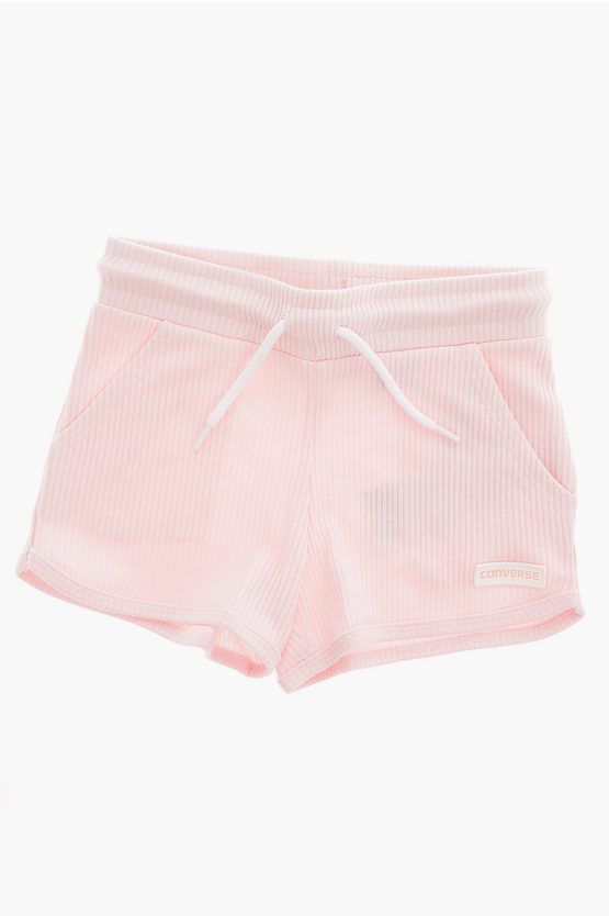 Converse Drawstring Ribbed Shorts In Pink