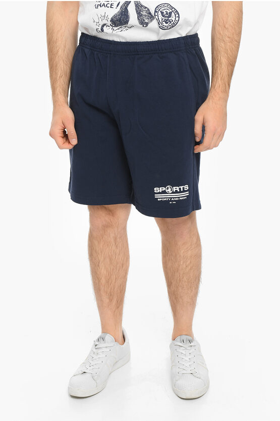 Sporty And Rich Drawstring Waist 3 Pockets Cotton Shorts In Blue