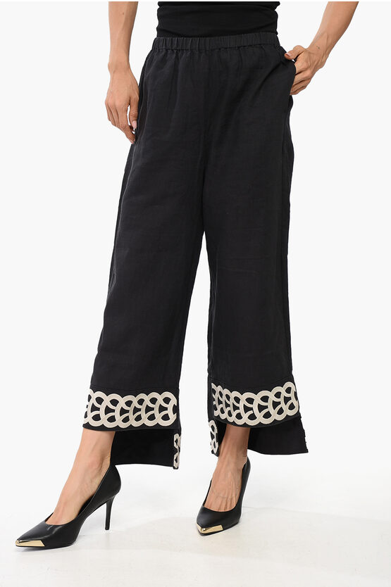 By Malene Birger Mirabellos Embroidered Linen Step Pants In Black