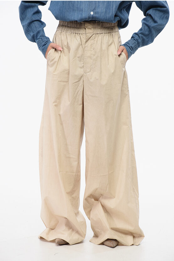 Quira Drawstring Waist Oversized Cotton Casual Pants In Neutral