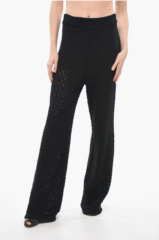 Rotate Birger Christensen Drawstring Waist Perforated Palazzo Trousers In Black