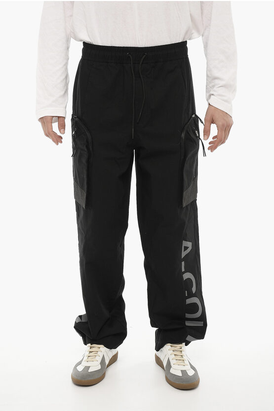 A-cold-wall* Drawstring Waist Rip Stop Check Cargo Pants In Black