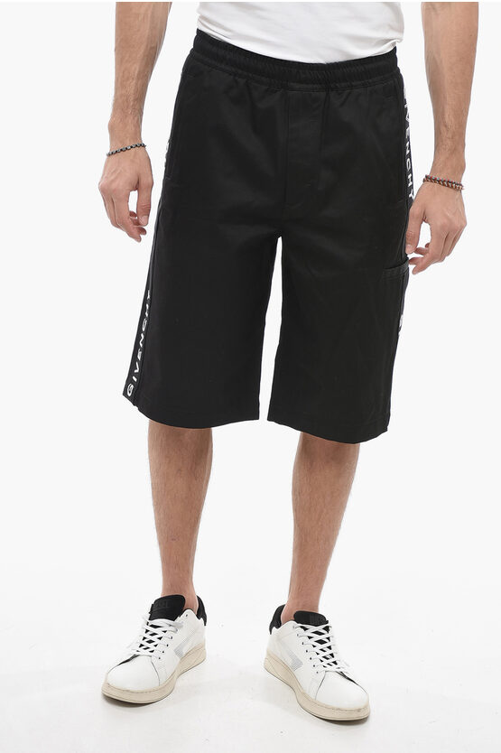 Givenchy Drawstringed Cotton Shorts With Logoed Bands In Black