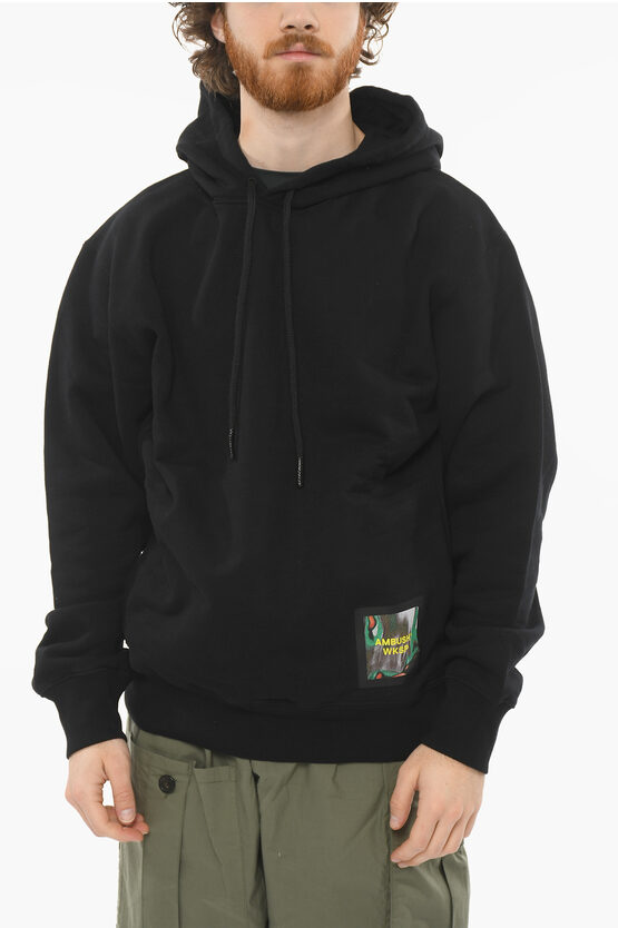 Shop Ambush Drawstringed Hoodie Sweatshirt With Multicolor Logo Patch