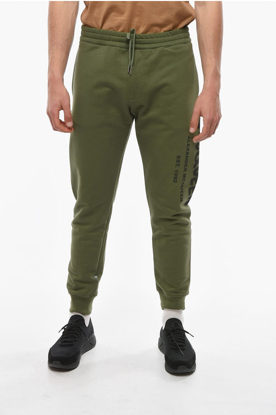 Alexander Mcqueen Drawstringed Joggers With Contrasting Logo Lettering In Green
