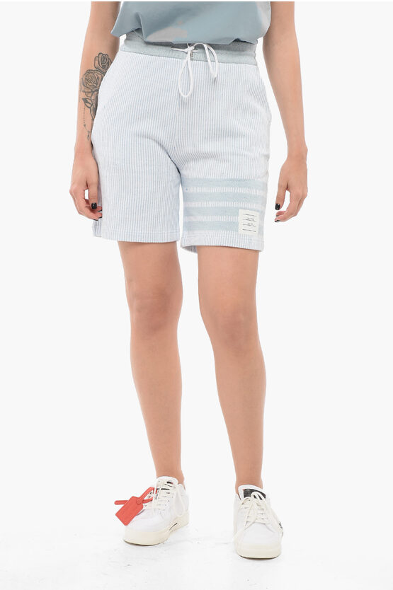 Thom Browne Drawstringed Silk Blend Shorts With Awning Motif