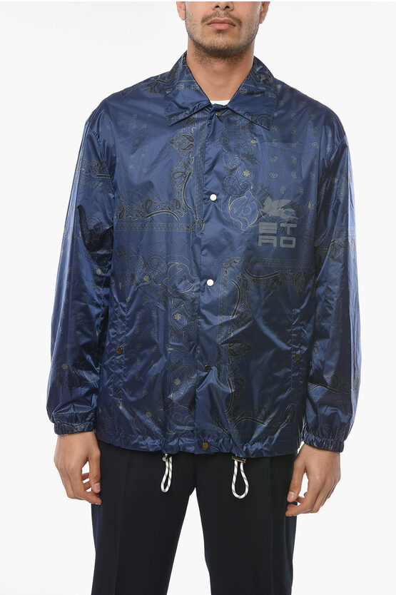 Shop Etro Drawstringed Windbreaker Jacket With Paisley Pattern And Let