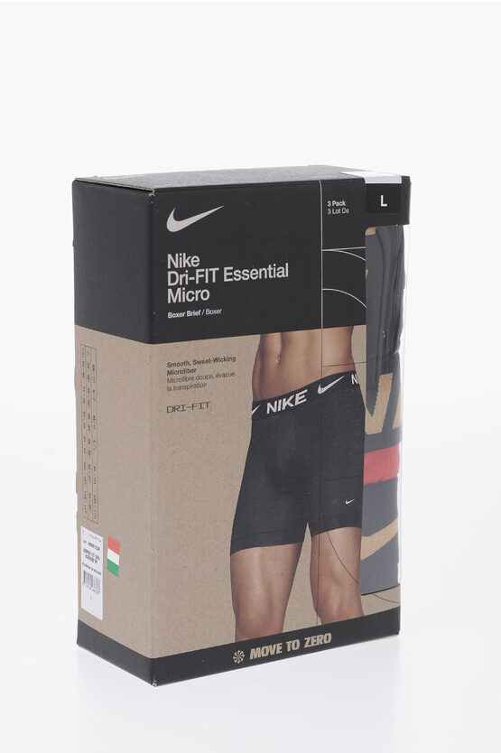 Nike Dri-fit 3 Pairs Of Boxers Set With Golden Logo In Black