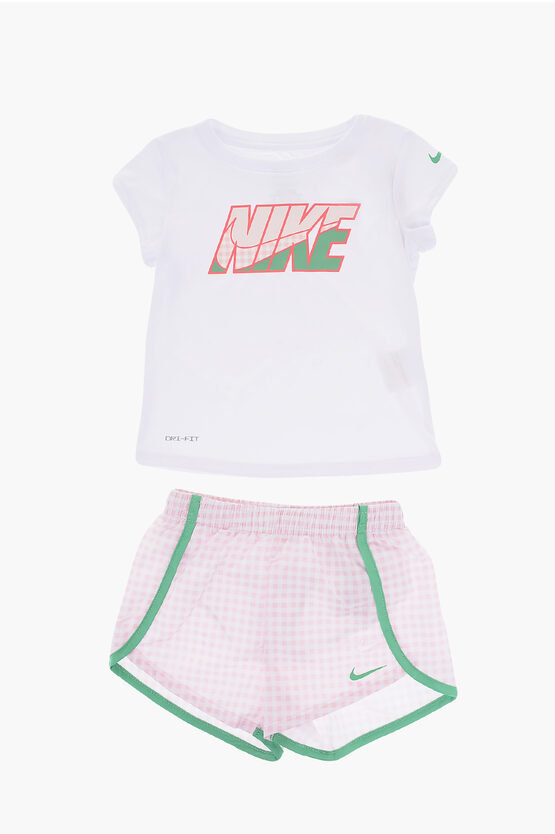 Nike Dri-fit T-shirt And Checked Shorts Set In White