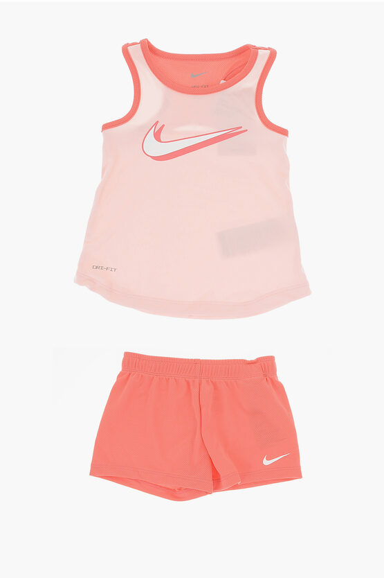 Nike Dri-fit Tank Top And Shorts Set With Printed Logo In Pink