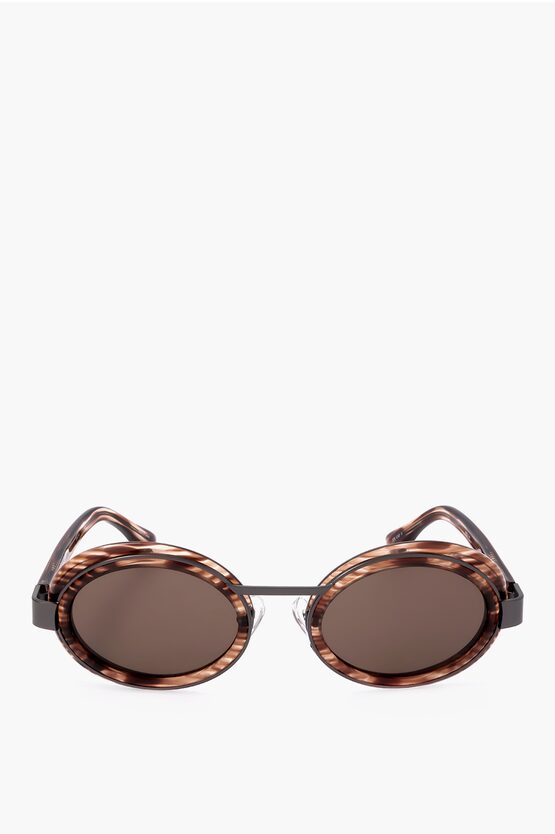 Linda Farrow Dries Van Noten Oval Sunglasses With Animal Patterned Motif