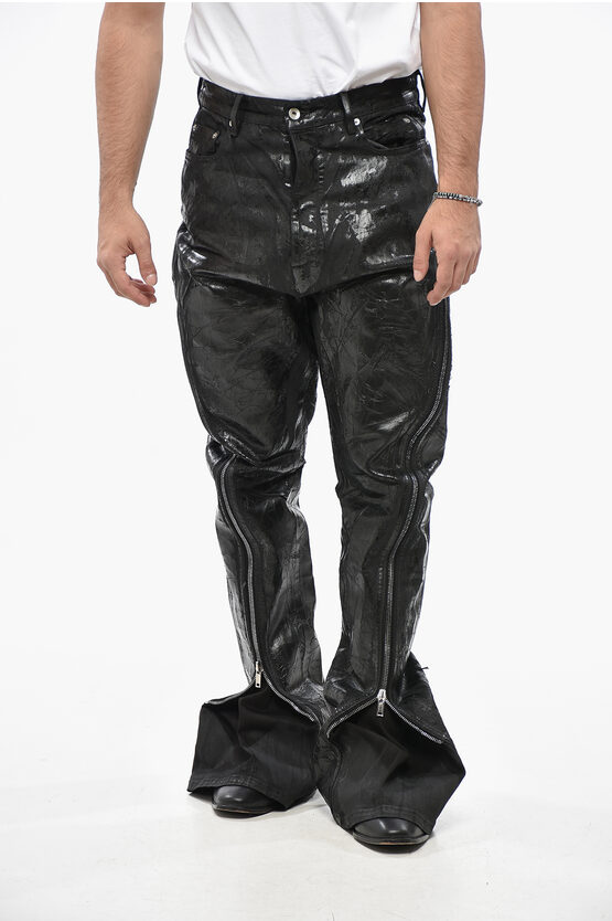 Rick Owens Drkshdw Coated Denim Bolan Banana Jeans With Zip Details 18c In Black