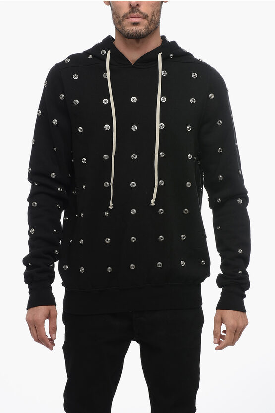 Shop Rick Owens Drkshdw Cotton Hoodie With Decorative Snap Buttons