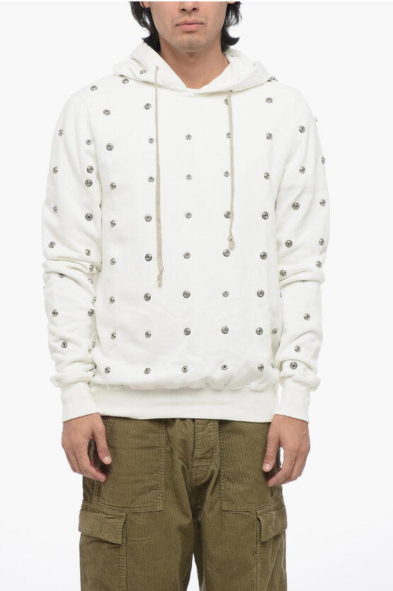 Shop Rick Owens Drkshdw Cotton Hoodie With Decorative Snap Buttons