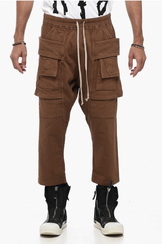 RICK OWENS DRKSHDW CROPPED FIT COTTON CARGO SWEATPANTS 