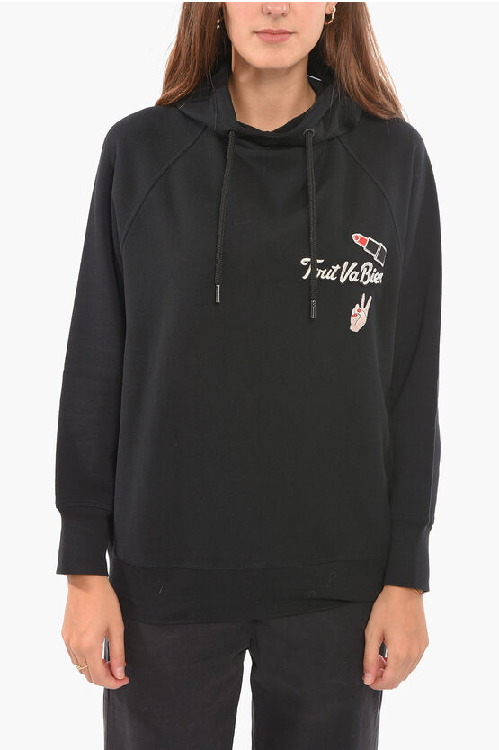 Woolrich Drop Shoulder Hoodie Sweatshirt With Embroidery In Black