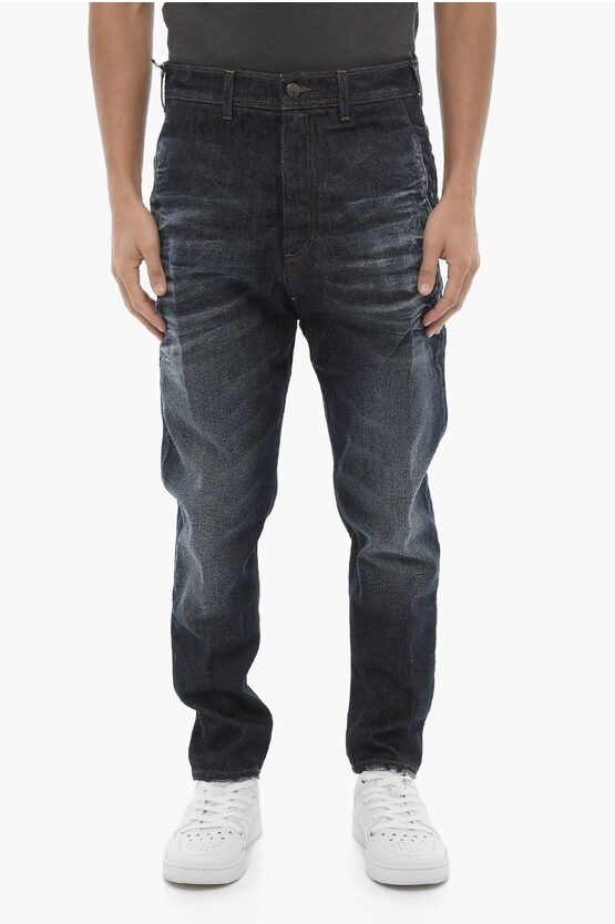 Neil Barrett Dropped Crotch Jeans With Visible Stitching 16cm In Blue