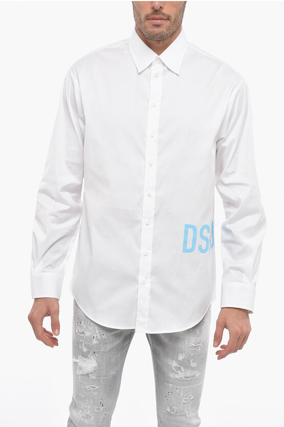 Dsquared2 Dropped Shoulder Cotton Shirt With Printed Logo In White