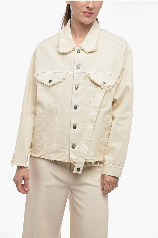 Shop Julfer Dropped Shoulder Denim Jacket With Fringed Detail