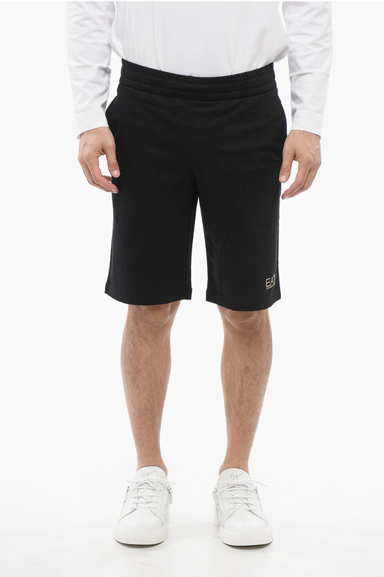 Armani Collezioni Ea7 Cotton Shorts With Lamè Printed Logo