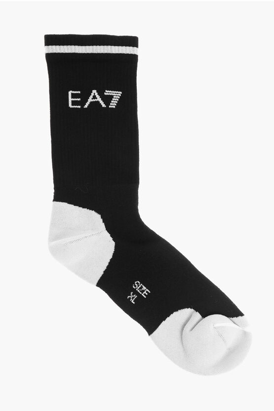 ARMANI COLLEZIONI EA7 EMPORIO COTTON BLEND TENNIS PRO SOCKS WITH CONTRASTING D 