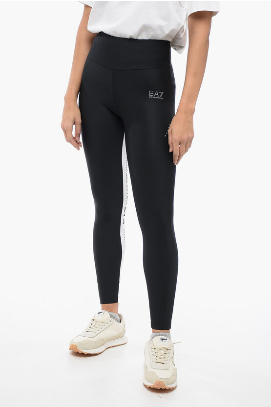 Armani Collezioni Ea7 Recycled Polyester Leggings With Contrasting Bands In Black